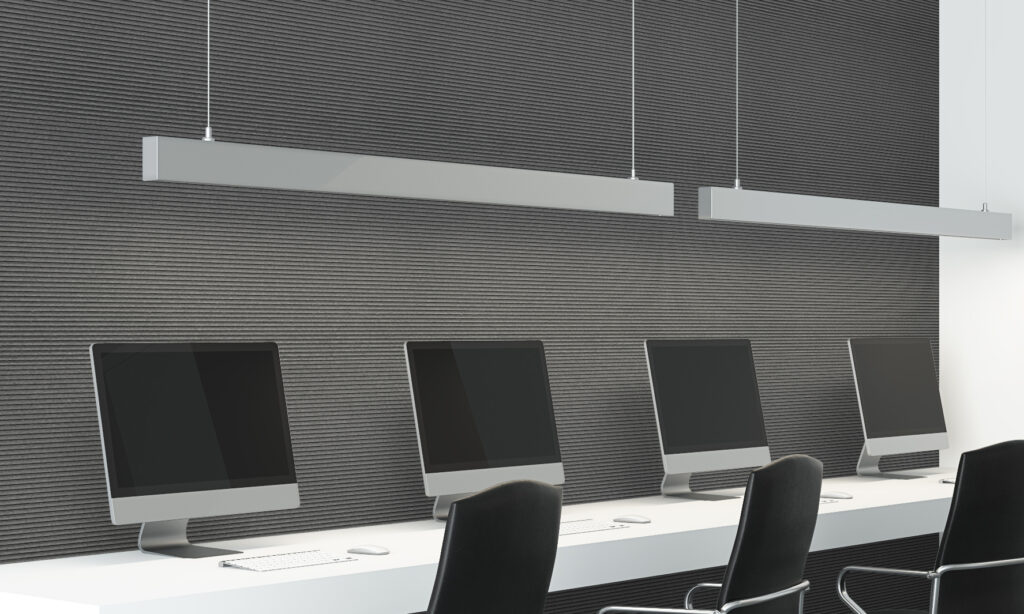 Concrete coworking office interior with dull New York city view. 3D Rendering