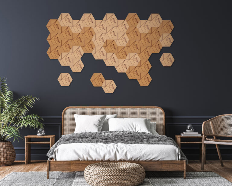 Modern bedroom interior featuring sustainable design elements