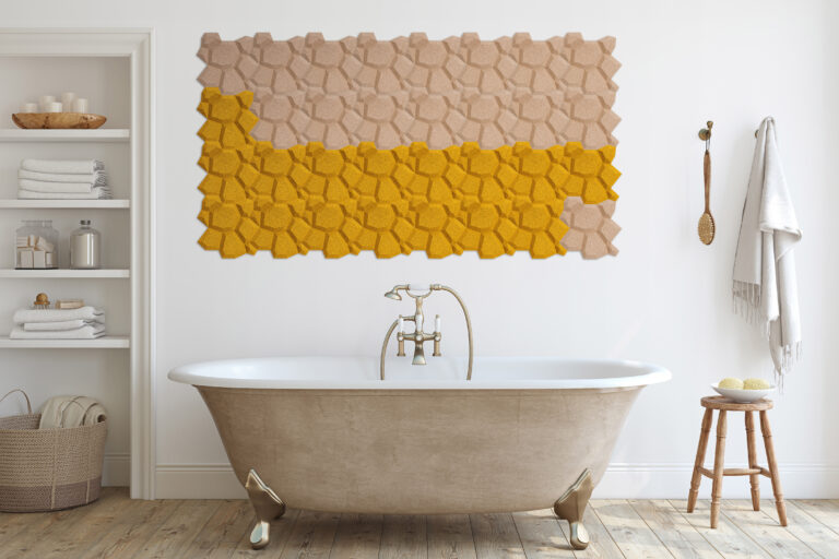 Ivory and yellow beehive design wall panel in eco-friendly decor